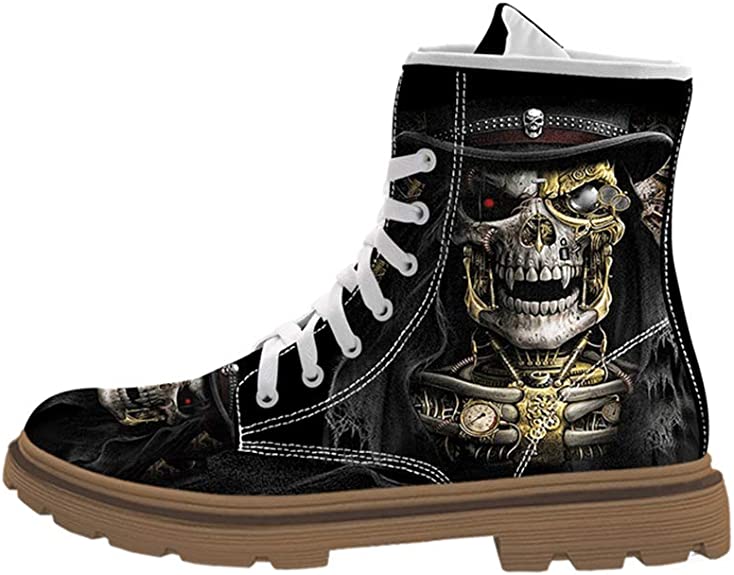 mens black boot with skull imprint