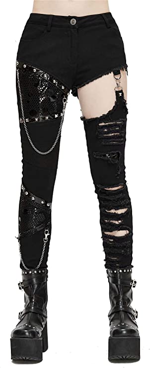 black gothic ripped pants womens