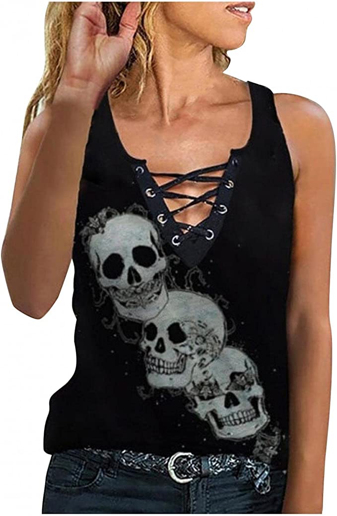 woman wearing black blouse with skeletons