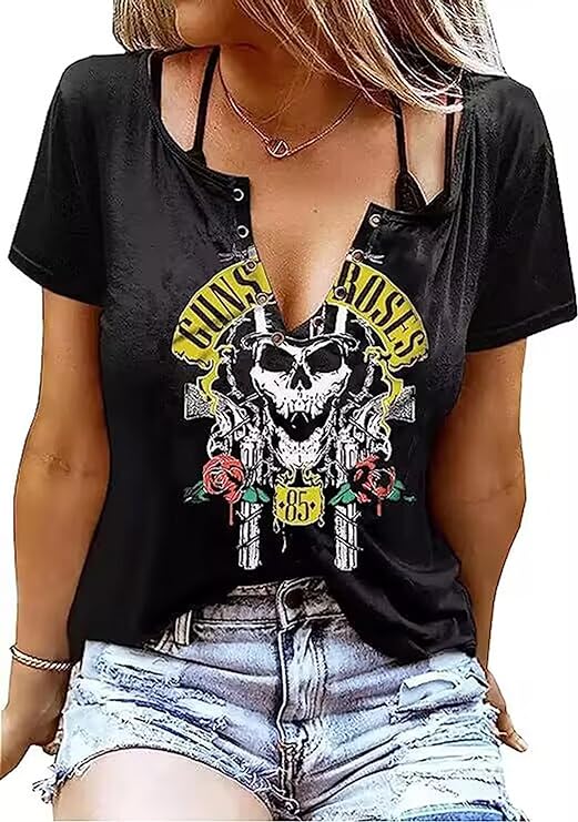 woman wearing gnr vintage tshirt