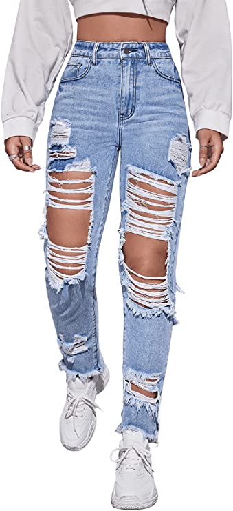 womens blue pants ripped big holes